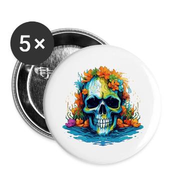 Tropischer Blüten-Totenkopf - Buttons klein 25 mm (5er Pack) - Weiß - Vorne