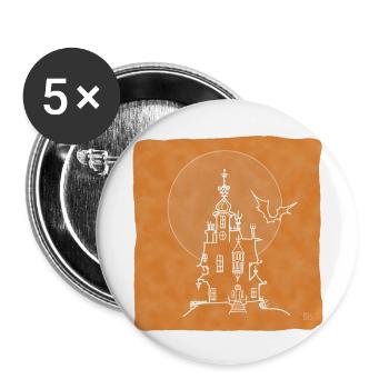 "Castle", Boho Line Art Design, Series "Halloween" - Buttons small 1''/25 mm (5-pack) - white - Front