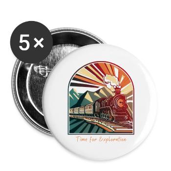 Time for Exploration: Vintage Steam Locomotive - Buttons small 1''/25 mm (5-pack) - white - Front