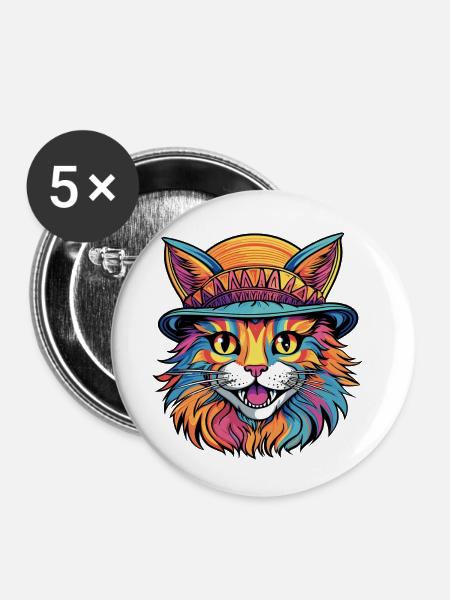 Sunshine Kitty - Buttons klein 25 mm (5er Pack) - Weiß