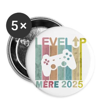 Mann Papa 2025 Zukünftige Eltern Level Up Spieler - Buttons klein 25 mm (5er Pack) - Weiß - Vorne