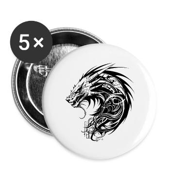 Cyber Sigilismus Drachen Tattoo Design - Buttons klein 25 mm (5er Pack) - Weiß - Vorne