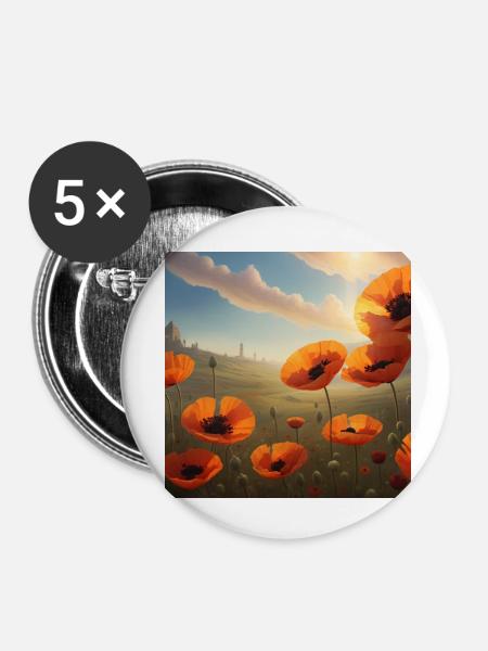 Mohnfeld in der Abendsonne - Buttons klein 25 mm (5er Pack) - Weiß