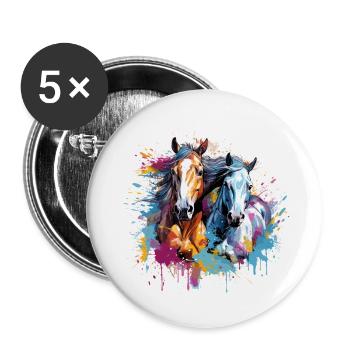 Chevaux, horses - Lot de 5 petits badges (25 mm) - blanc - Devant