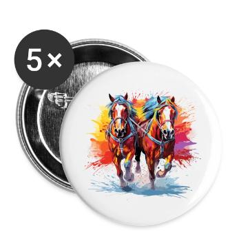 Zugpferde, Kutsche - Buttons klein 25 mm (5er Pack) - Weiß - Vorne