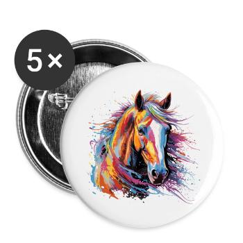 Cheval, horse - Lot de 5 petits badges (25 mm) - blanc - Devant