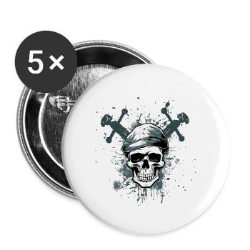 Tête de pirate n°3 - Lot de 5 petits badges (25 mm) - blanc - Devant