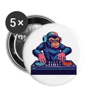 Chimpanzé DJ Gift Idea - DJ Monkey - Lot de 5 petits badges (25 mm) - blanc - Devant