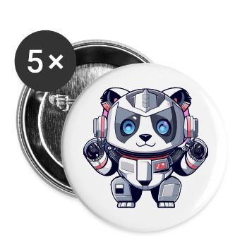 robot panda - Buttons klein 25 mm (5er Pack) - Weiß - Vorne