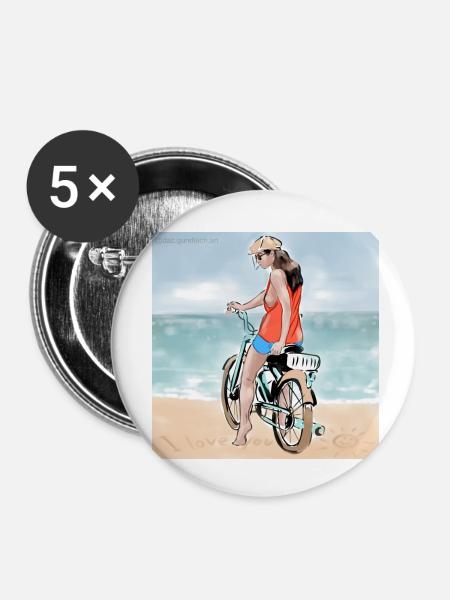Frau auf dem Moped - Buttons klein 25 mm (5er Pack) - Weiß