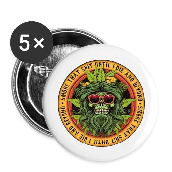 Marihuana-Schädel - Buttons klein 25 mm (5er Pack) - Weiß - Vorne