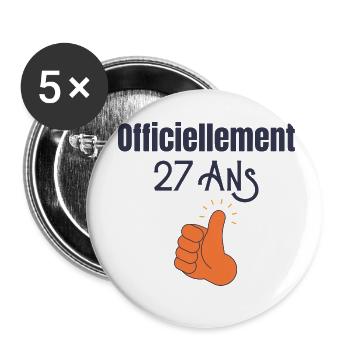Officiellement 27 Ans - Lot de 5 petits badges (25 mm) - blanc - Devant