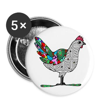 Poule - Lot de 5 petits badges (25 mm) - blanc - Devant