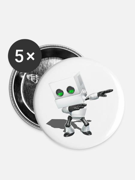 Dabbing Chibi Roboter - Buttons klein 25 mm (5er Pack) - Weiß