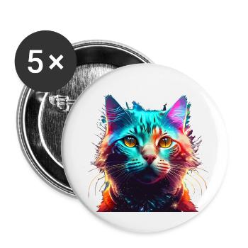 Cat Colorful - Buttons small 1''/25 mm (5-pack) - white - Front