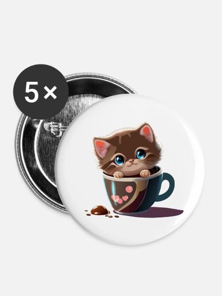 cup cat - Buttons klein 25 mm (5er Pack) - Weiß