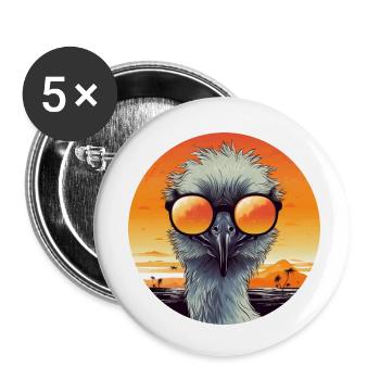 Oiseau frais au coucher du soleil: émeu / autruche avec - Lot de 5 petits badges (25 mm) - blanc - Devant