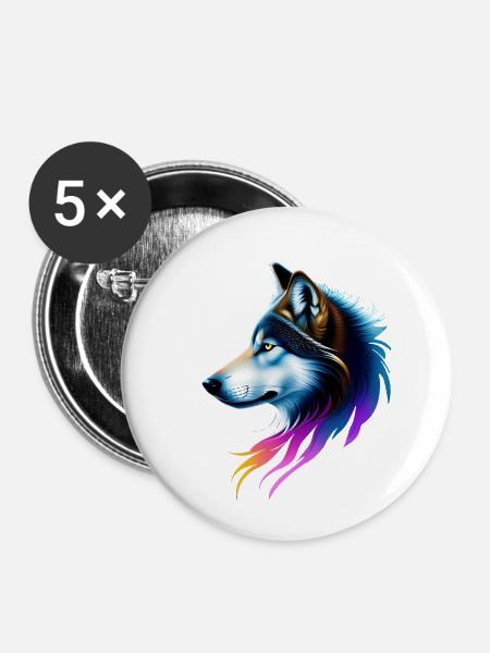 Wolf - Buttons klein 25 mm (5er Pack) - Weiß