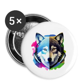 loup avec des écouteurs - Lot de 5 petits badges (25 mm) - blanc - Devant
