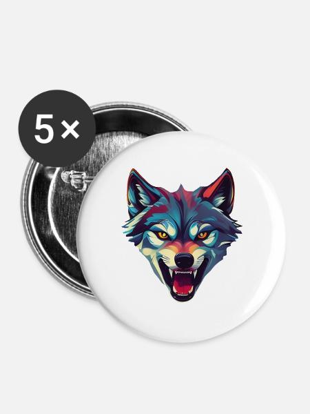 Wolf - Buttons klein 25 mm (5er Pack) - Weiß
