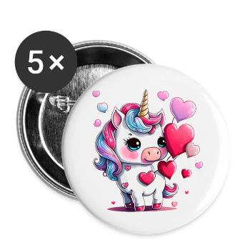 Licorne Fille Licornes Licorne Animal Mythique - Lot de 5 petits badges (25 mm) - blanc - Devant