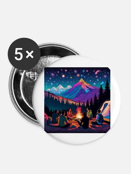 psychedelisches trippy Camping-Design - Buttons klein 25 mm (5er Pack) - Weiß