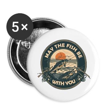 Que le poisson soit avec vous / Poisson / Pêche / Soleil - Lot de 5 petits badges (25 mm) - blanc - Devant