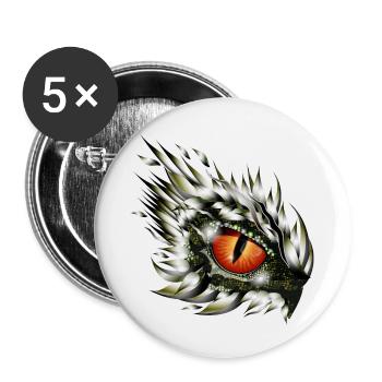 magisches Auge eines Drachen im Tattoo Stil - Buttons klein 25 mm (5er Pack) - Weiß - Vorne