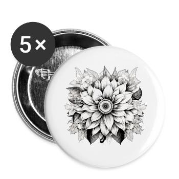 Sonnenblume im Mandala Stil - Buttons klein 25 mm (5er Pack) - Weiß - Vorne