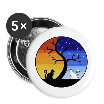 CAT YING YANG - Buttons small 1''/25 mm (5-pack) - white - Front
