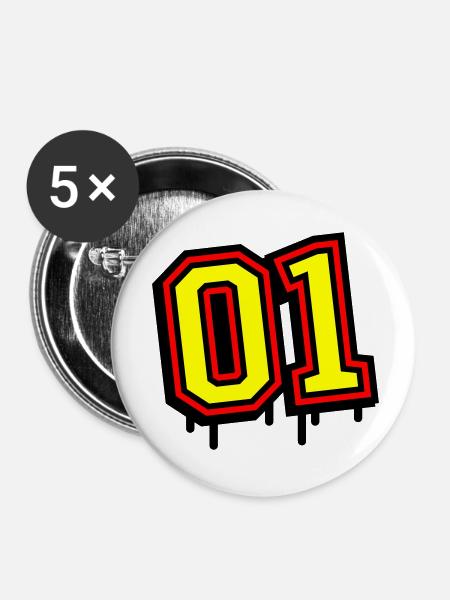 01 eins nummer - Buttons klein 25 mm (5er Pack) - Weiß