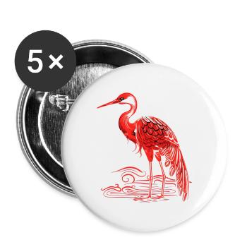 Grue traditionnelle japonaise - Lot de 5 petits badges (25 mm) - blanc - Devant