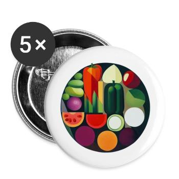 Composition artistique de légumes à base de plantes - Lot de 5 petits badges (25 mm) - blanc - Devant
