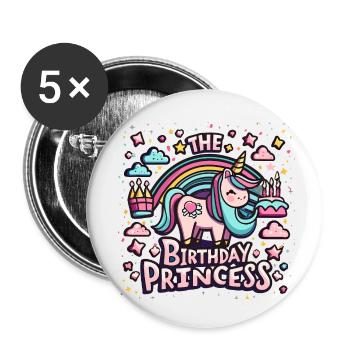 La princesse d’anniversaire : Licorne avec lettrage - Lot de 5 petits badges (25 mm) - blanc - Devant