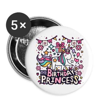 Anniversaire: Le design de la licorne princesse anniversaire - Lot de 5 petits badges (25 mm) - blanc - Devant
