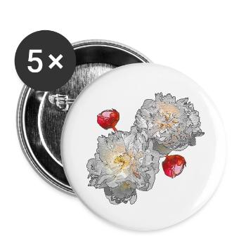 Pfingstrosen, Blumenmotive, gartenliebhaber - Buttons klein 25 mm (5er Pack) - Weiß - Vorne