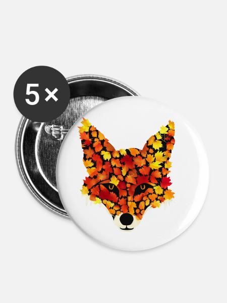 Fuchs aus Herbstblättern - Buttons klein 25 mm (5er Pack) - Weiß