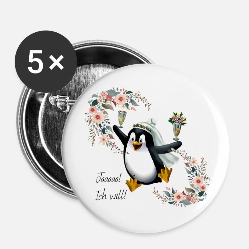 Oui, je le fais, Penguin va se marier. JGA - Lot de 5 petits badges (25 mm) - blanc