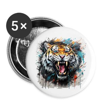Tiger Design Tête de Tigre - Lot de 5 petits badges (25 mm) - blanc - Devant