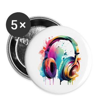 Headphones Singing Musicians Gamers Singers Listening to music - Buttons small 1''/25 mm (5-pack) - white - Front