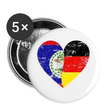Belize Deutschland Flaggenherz - Buttons klein 25 mm (5er Pack) - Weiß - Vorne