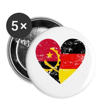 Angola Deutschland Flaggenherz - Buttons klein 25 mm (5er Pack) - Weiß - Vorne