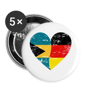 Bahamas Allemagne drapeau coeur - Lot de 5 petits badges (25 mm) - blanc - Devant