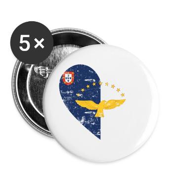 Drapeau des Açores Coeur - Lot de 5 petits badges (25 mm) - blanc - Devant