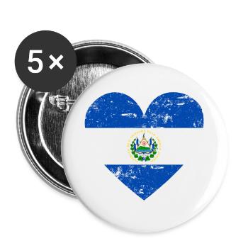 El Salvador Flag Heart - Buttons small 1''/25 mm (5-pack) - white - Front