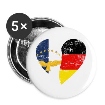 Drapeau des Açores Allemagne Coeur - Lot de 5 petits badges (25 mm) - blanc - Devant