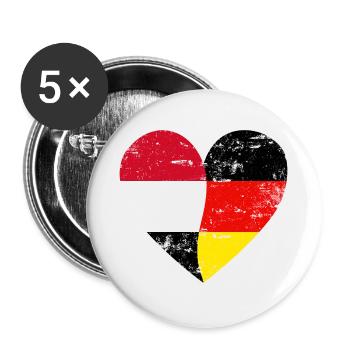 Yémen Allemagne Drapeau Coeur - Lot de 5 petits badges (25 mm) - blanc - Devant