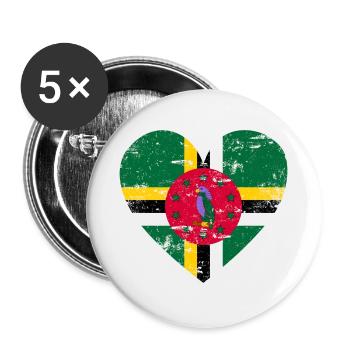 Dominica Flag Heart - Buttons small 1''/25 mm (5-pack) - white - Front