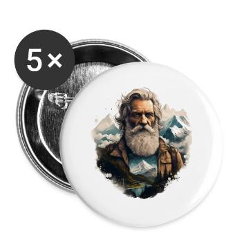 Alter Mann mit Bart in den Bergen - Papa Geschenk - Buttons klein 25 mm (5er Pack) - Weiß - Vorne
