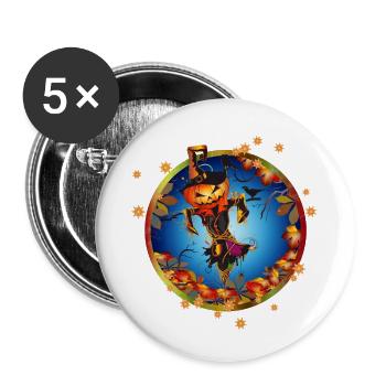 Visage de citrouille épouvantail d’Halloween en automne - Lot de 5 petits badges (25 mm) - blanc - Devant